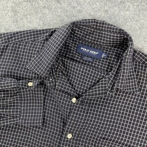 Ralph Lauren Mens Button Down Shirt XXT Navy Grid Cotton Long Sleeve Classic